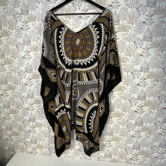 Theodora & Callum Boho Caftan Tunic Top One Size Viscose Tribal Print - Picture 1 of 7